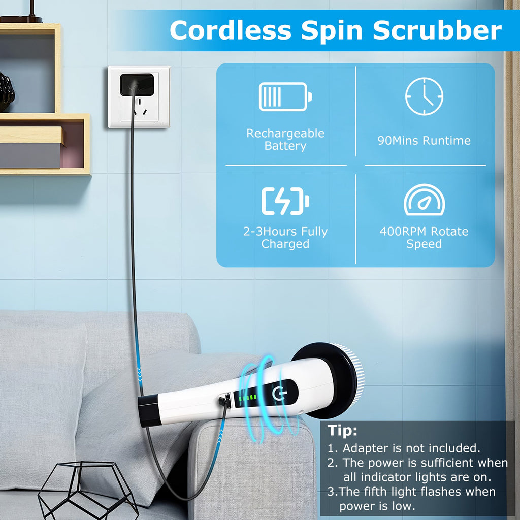 Turboclean™ Electric Cleaning Brush – Cordless Power Scrubber (8 Heads, 2 Speeds)