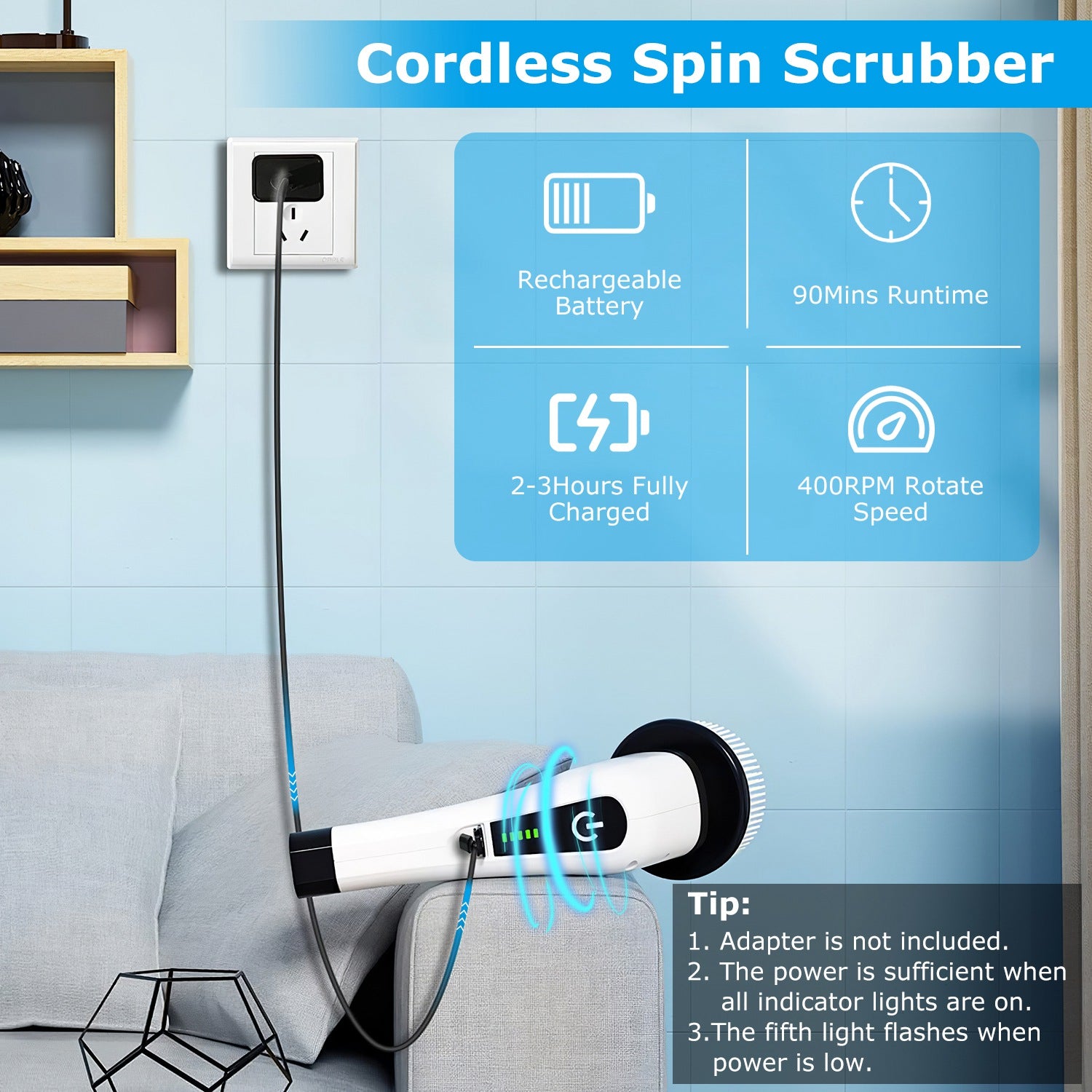Turboclean™ Electric Cleaning Brush – Cordless Power Scrubber (8 Heads, 2 Speeds)