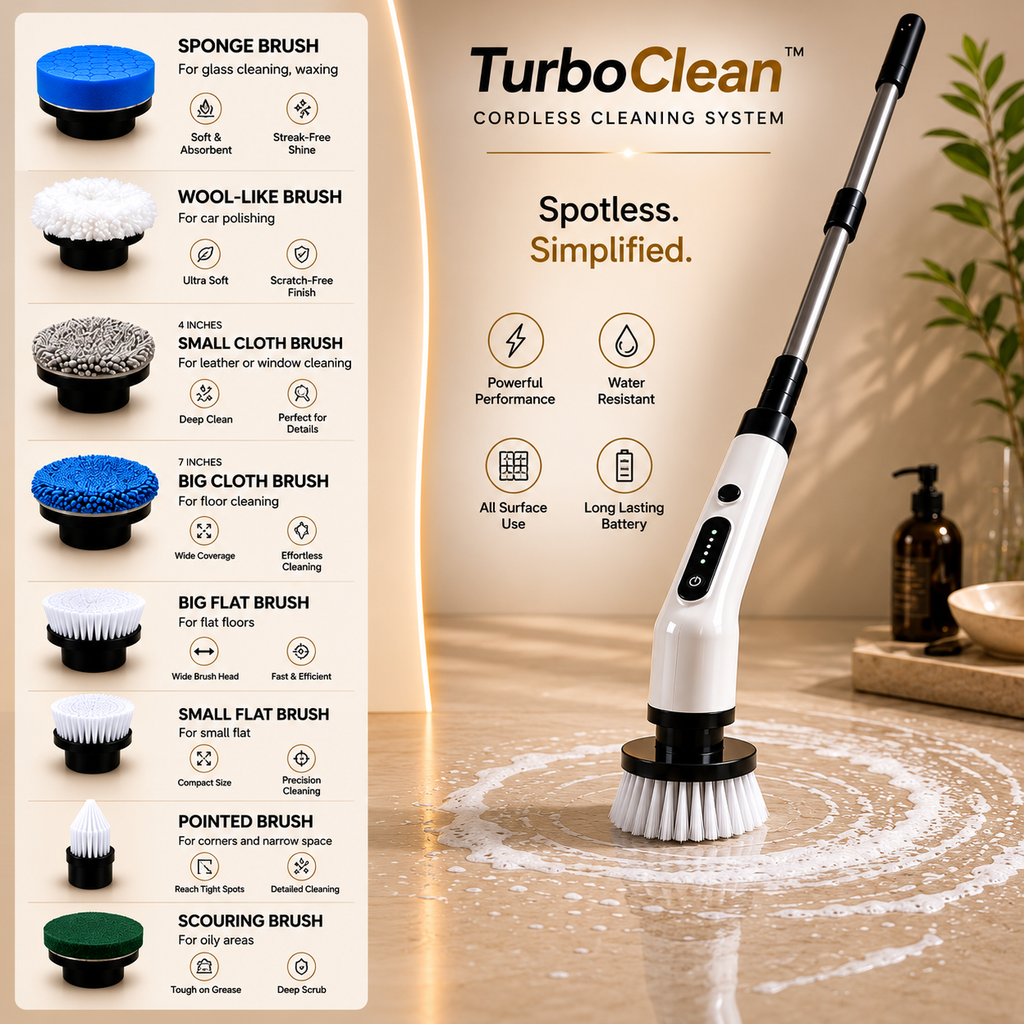 TurboClean™ Cordless Power Scrubber | 8 Brush Heads