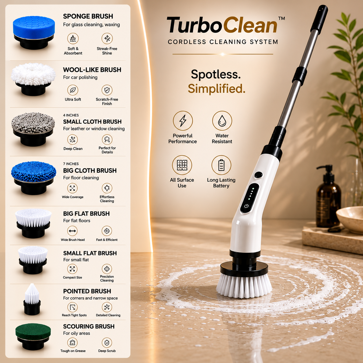 TurboClean™ Cordless Power Scrubber | 8 Brush Heads