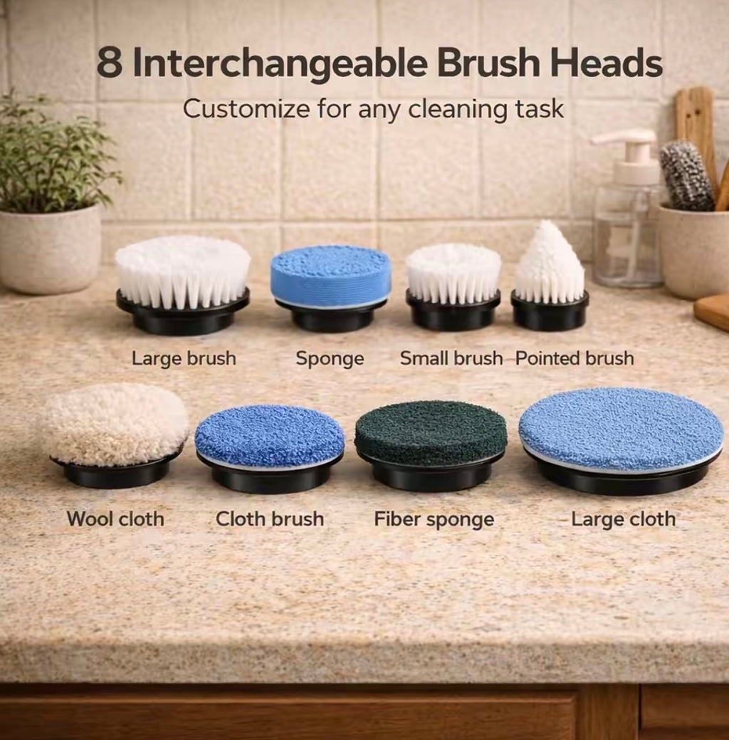 Turboclean™ Electric Cleaning Brush – Cordless Power Scrubber (8 Heads, 2 Speeds)
