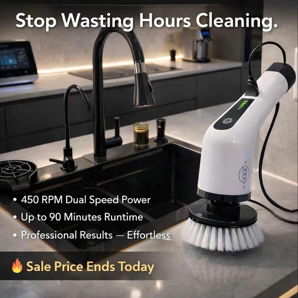 Turboclean™ Electric Cleaning Brush – Cordless Power Scrubber (8 Heads, 2 Speeds)