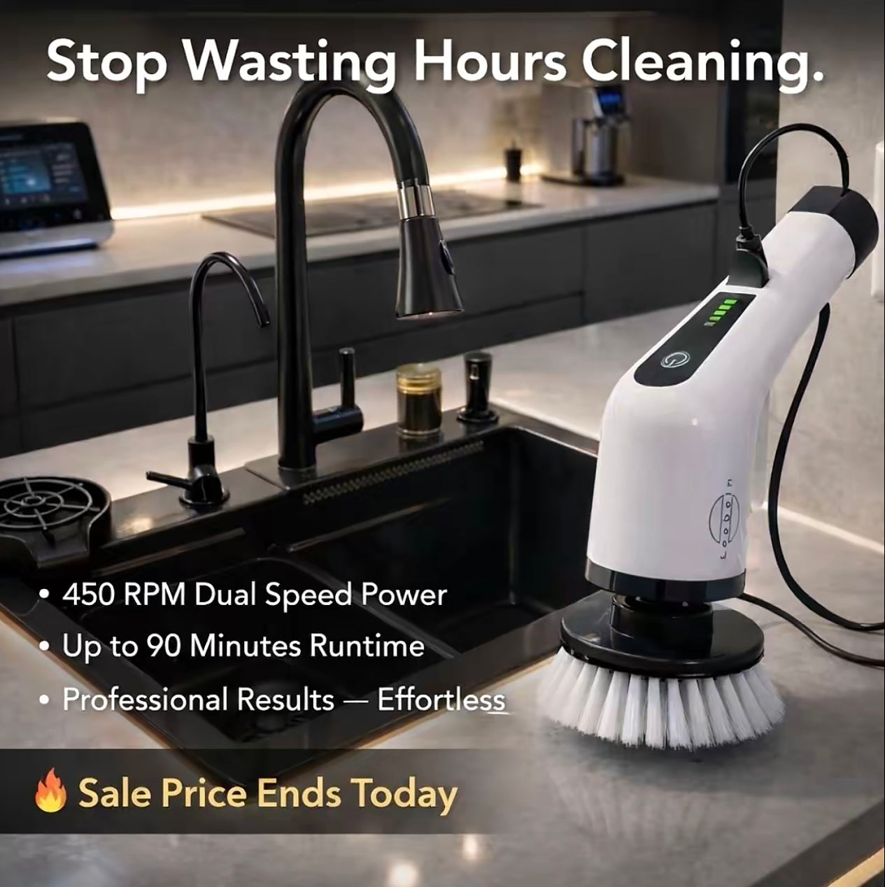Turboclean™ Electric Cleaning Brush – Cordless Power Scrubber (8 Heads, 2 Speeds)