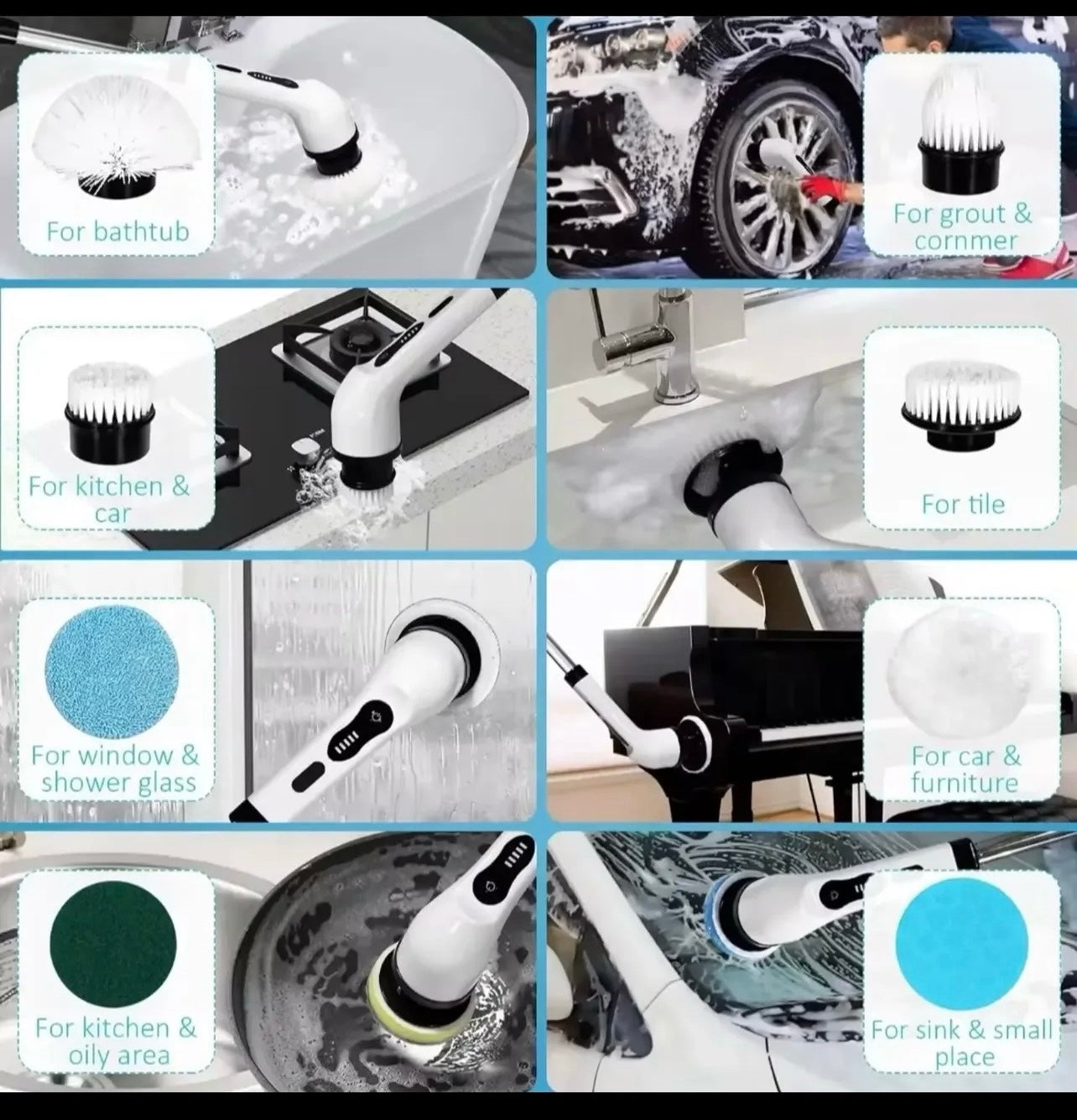 Turboclean™ Electric Cleaning Brush – Cordless Power Scrubber (8 Heads, 2 Speeds)